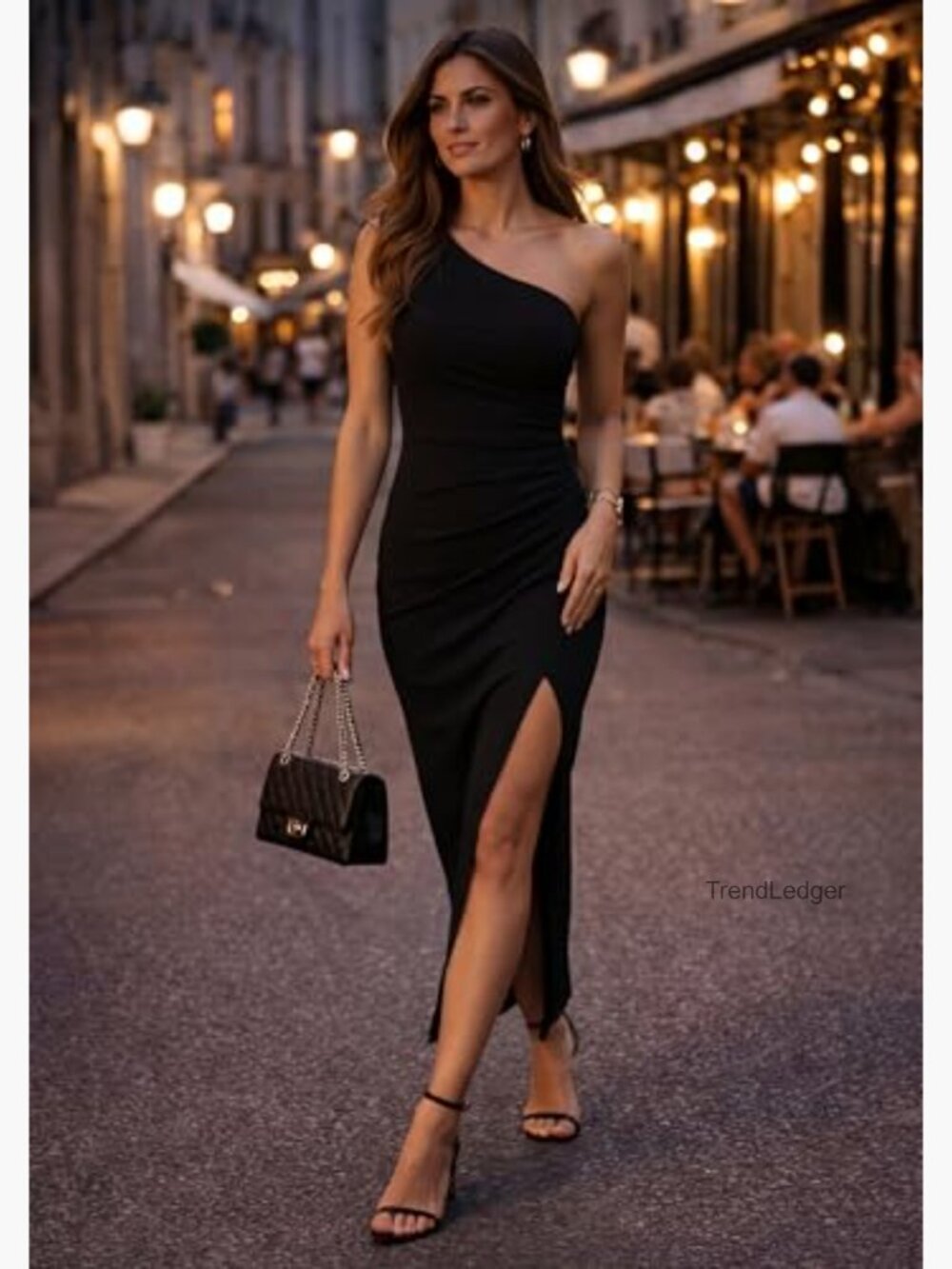 One Shoulder Long Bodycon Maxi Dress Sleeveless Ruched Wrap Split Cocktail - Picture 4 of 7